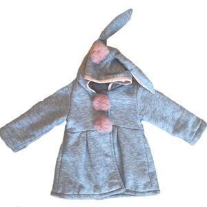 Bunny Baby Girl Jacket with Pink Puff Ball Accents and Ears, 18-24 months